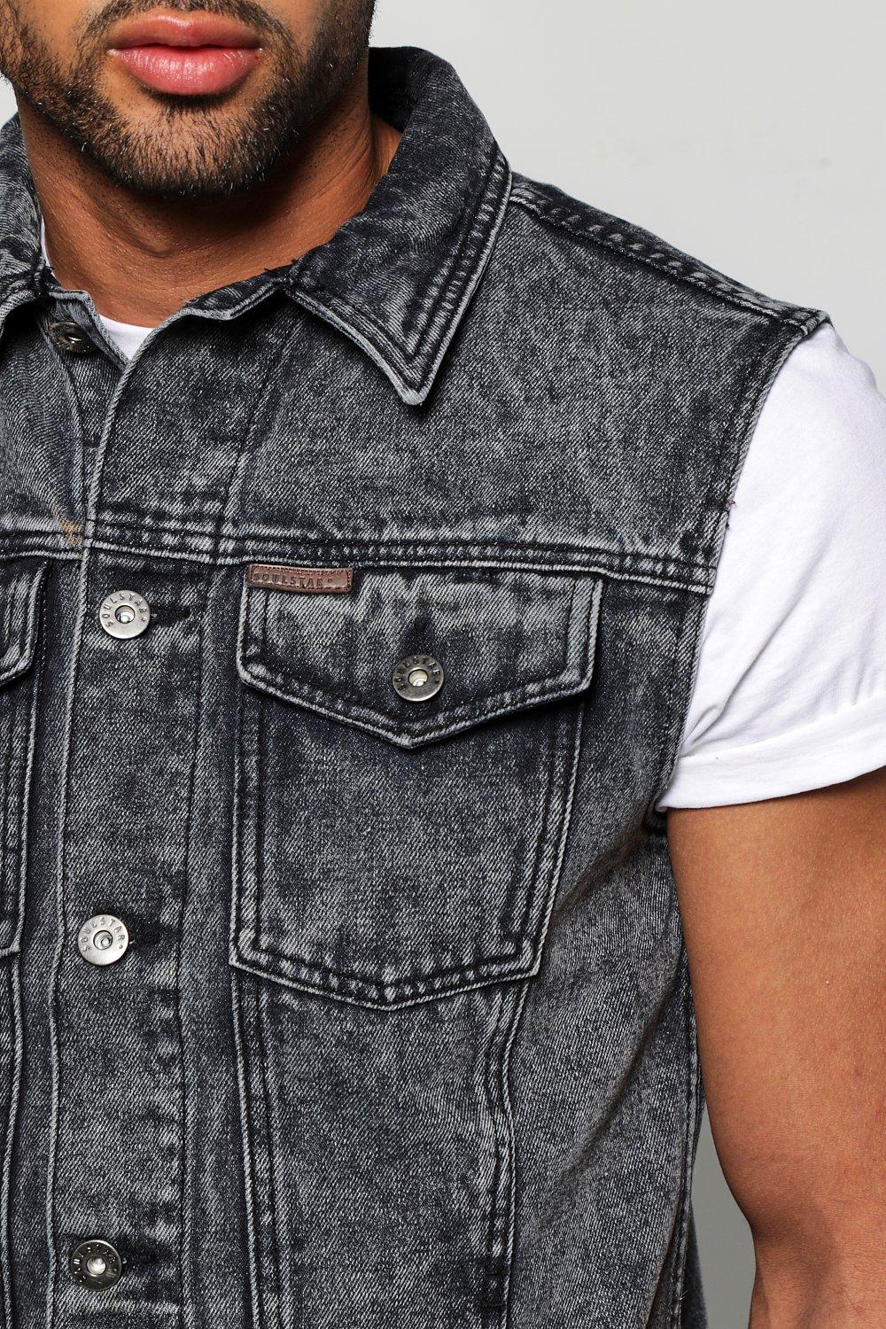 Black sleeveless shop jean jacket